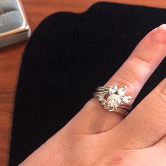 Vintage Wedding Band Set Engagement Silver 925 - Picture 2 of 10